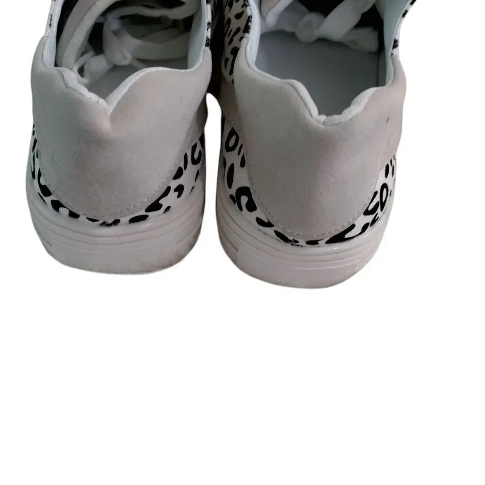 Rosy Womens Canvas Lace Up Sneakers Gray Leopard Print EUR 41 US 8.5 New